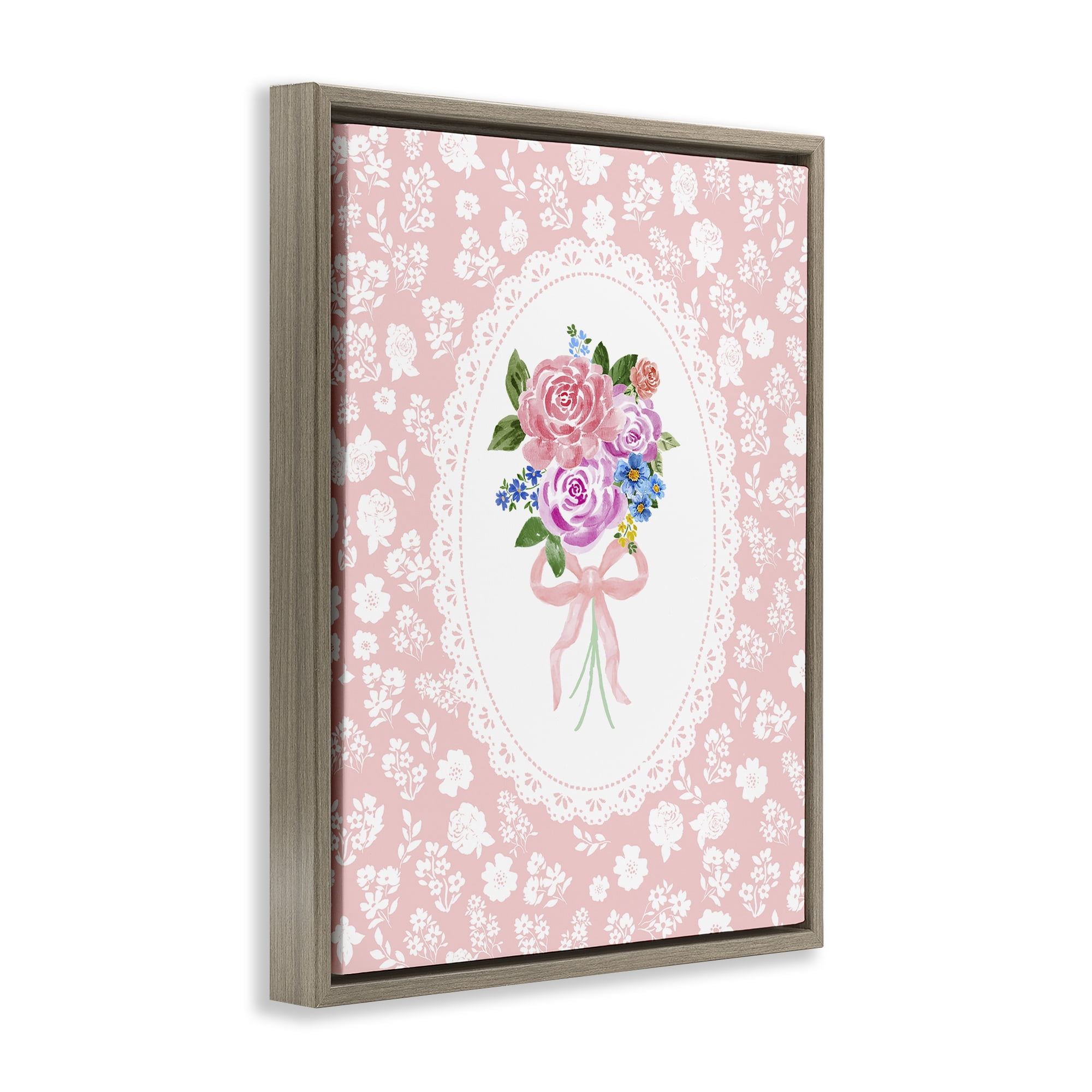 Stupell Industries Peach Feminine Bouquet Brown Framed Floater Canvas Wall Art, design by Corinne Haig