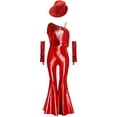 thumbnail image 3 of TiaoBug Kids Girls Metallic Funky Dance Jumpsuit and Hat Gloves Fringe Disco 70s Party Outfit Red 14, 3 of 6