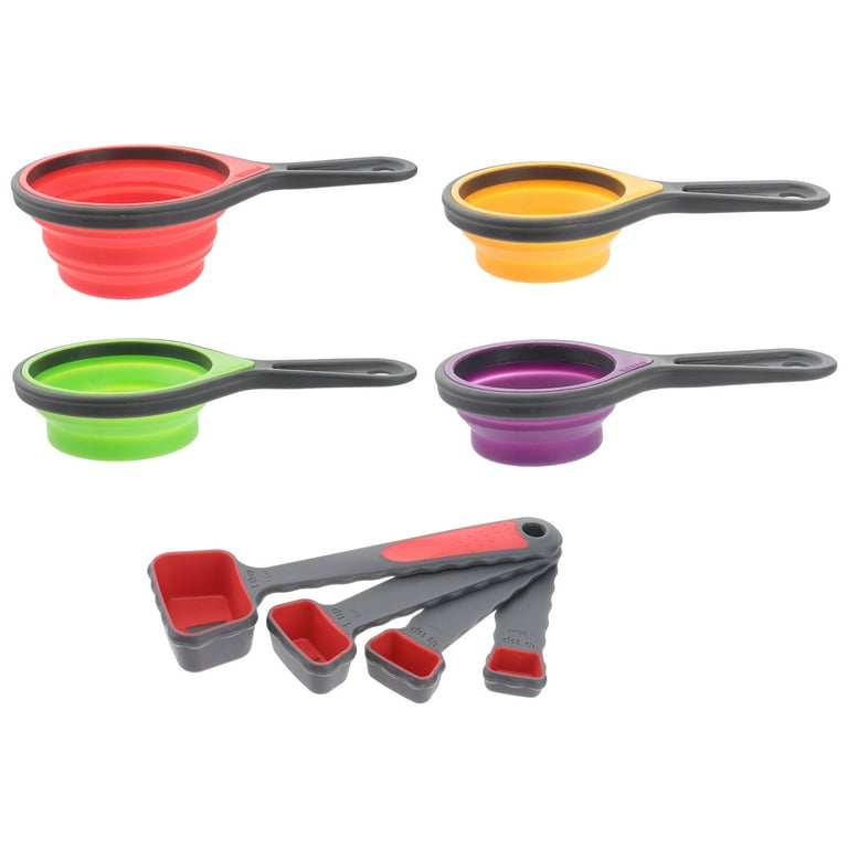 4 in 1 Silicone Telescopic Measuring Cups and 4 in 1 Measuring Spoons with Scale Measure Cups Spoons Kit Kitchen Tool (Random Color), Size: Medium