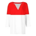 thumbnail image 4 of HAPIMO Women's V Neck Pullovers Loose Shirts Vacation Fashion Casual Workout Color Block Tops 3/4 Sleeve Tees Outfits Red XL, 4 of 5