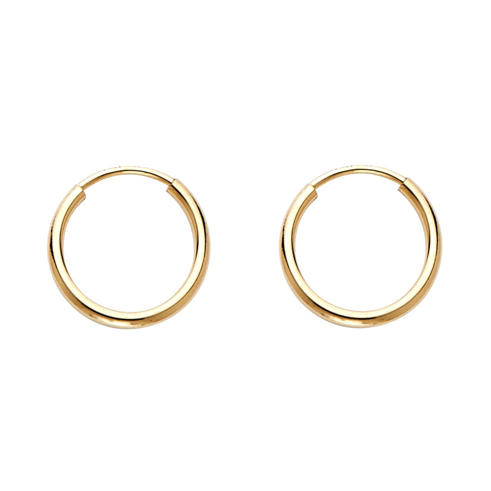 14K Yellow Gold Round Hoop Earrings 3mm 15-55mm Polished Plain Tube Women Men 