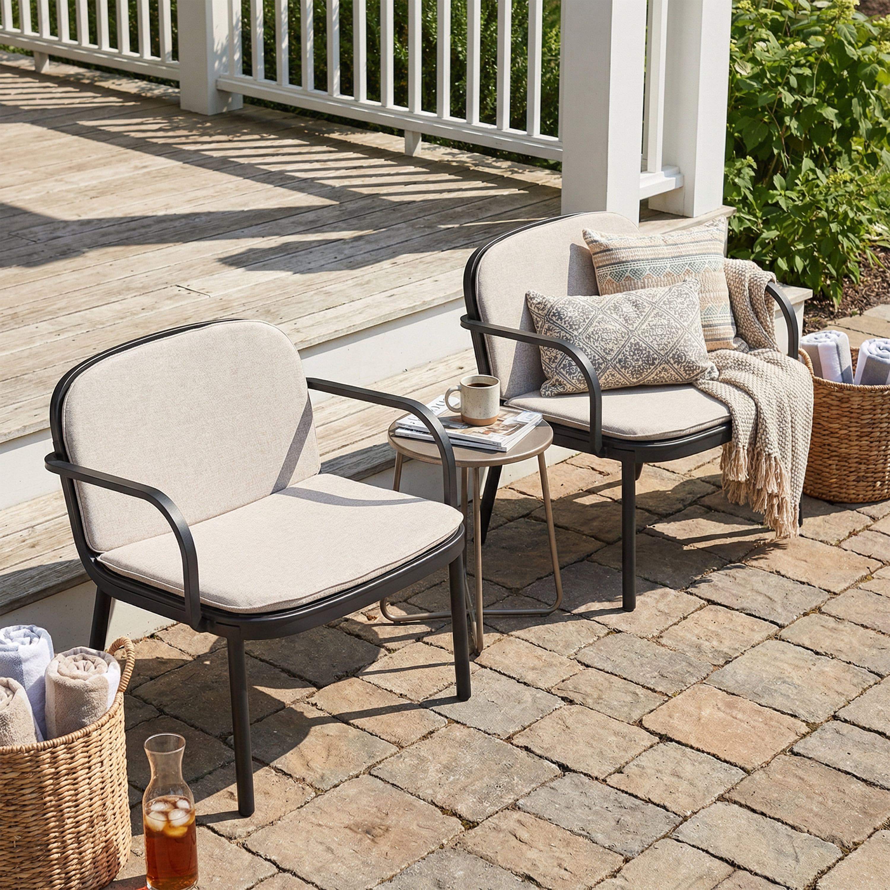 Outdoor Patio Cushioned Chairs Set of 2,All-Weather Club Chair Deep Seat Lounge Armchairs for Garden,Backyard,Black