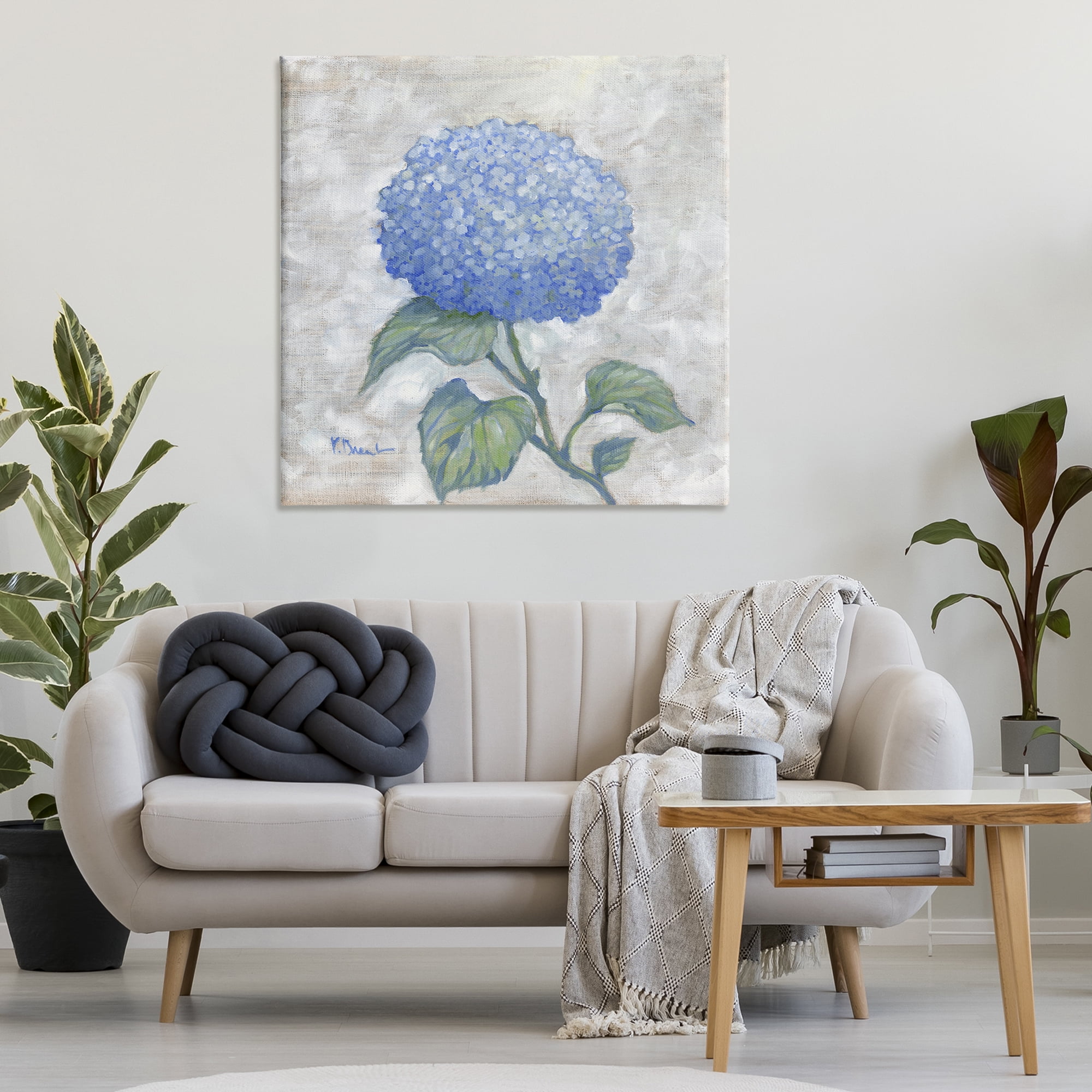 Stupell Industries Round Blue Country Hydrangea Floral Painting Wrapped Canvas Canvas Art Print Wall Art, 36 x 36