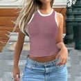 thumbnail image 4 of WREESH Women Striped High Neck Ribbed Sleeveless Tank Top Thick Strap Slim Fit Racerback Shirt, 4 of 5