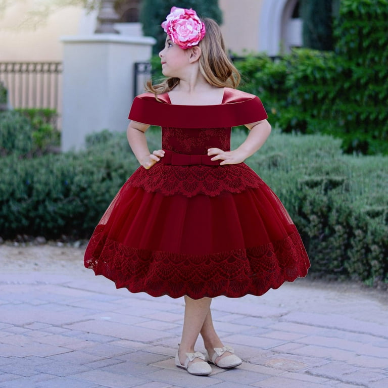 Newborn Baby Girl Elegant Princess Dress Birthday Party Wedding Dress Cute Bow Lace Special Occasion Dress 0 18M