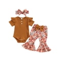 thumbnail image 1 of xiaxaixu Ensemble de Pantalons pour Bébés Filles, Barboteuse à Manches Courtes Col Rond avec Pantalon Évasé à Imprimé Floral et Bandeau, 1 of 8