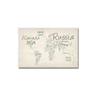 Trademark Art "Typography World Map" Canvas Art by Michael Tompsett