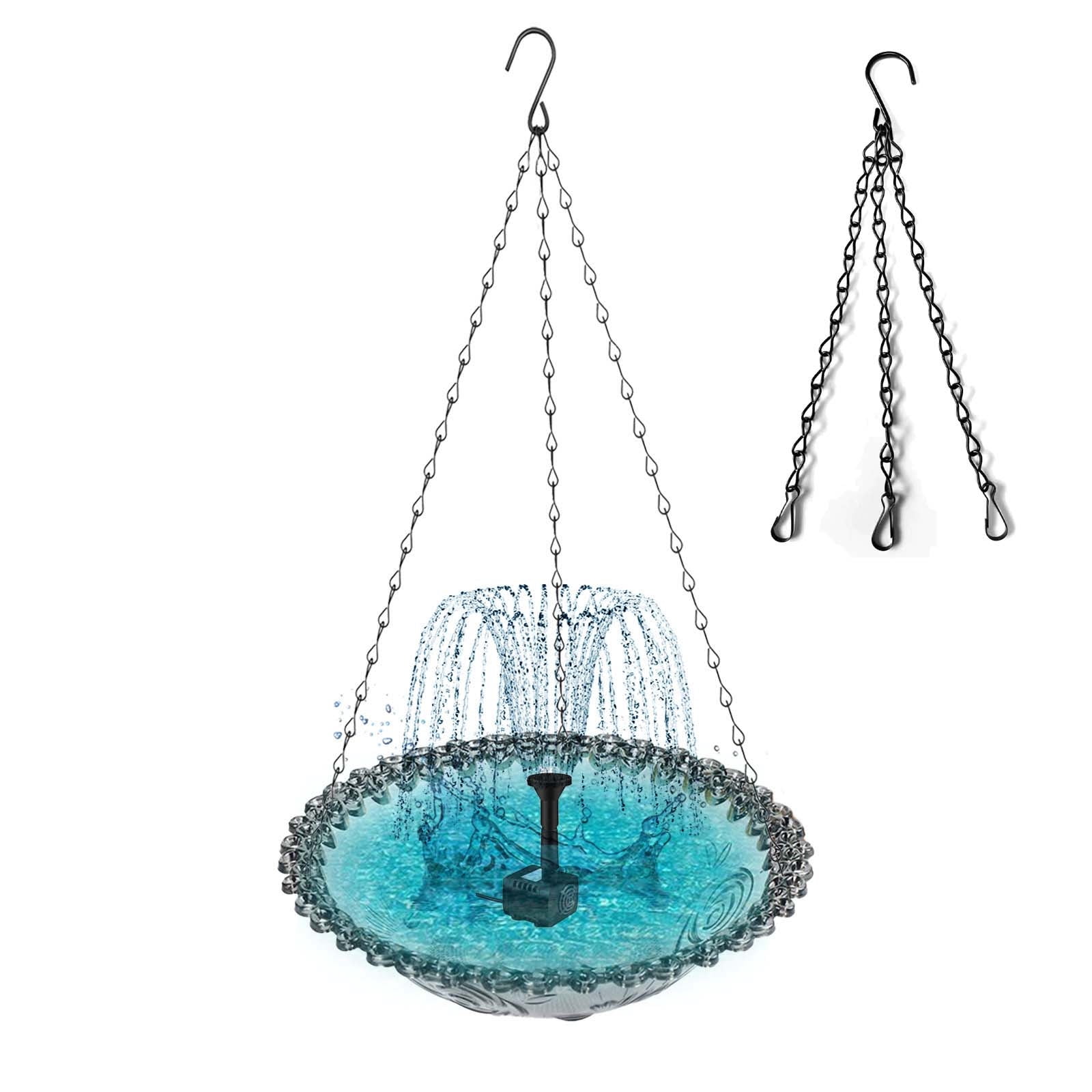 Solar Fountain BirdBath, Outdoor Hanging Bird Bath Fountain, Garden Hanging Hummingbird Bath Bowl Bird Shower with 7 Nozzles for Garden Lawn Yard