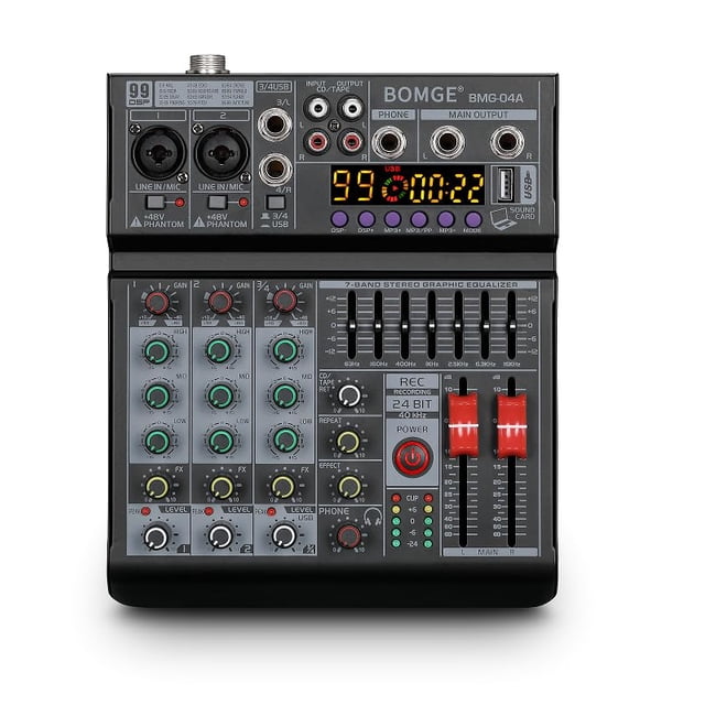 Mezclador de Audio BOMGE BMG-04A de 4 Canales USB Bluetooth 48V
