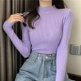 thumbnail image 4 of TIANZEN Women Casual Solid Color Bottoming Shirt Slim High Collar Knitted Long Sleeved Top Women's Thermal Tops with Thumb Holes Short Sleeve, 4 of 5