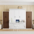 thumbnail image 4 of Full Size Murphy Bed with LED Lights and Wardrobes, Space-Saving Murphy Bed Cabinet Wall Bed with Drawers and Desk for Guest Room Home Office, White, 4 of 9