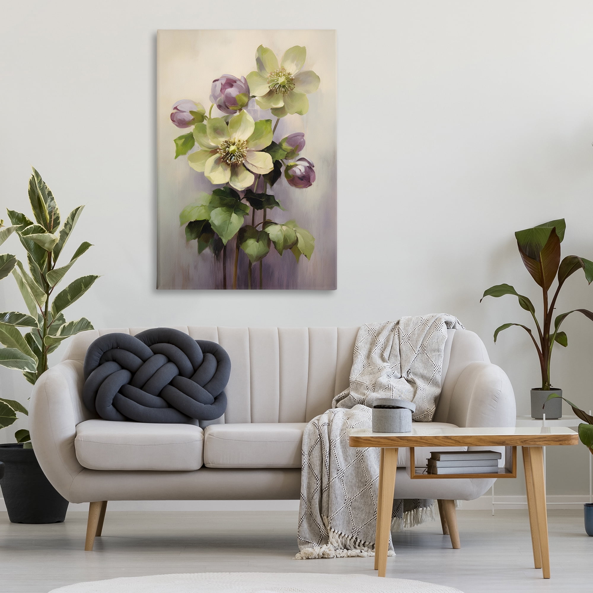 Stupell Industries Green & Purple Flowers Botanical & Floral Painting Gallery Wrapped Canvas Art Print Wall Art, 30 x 45