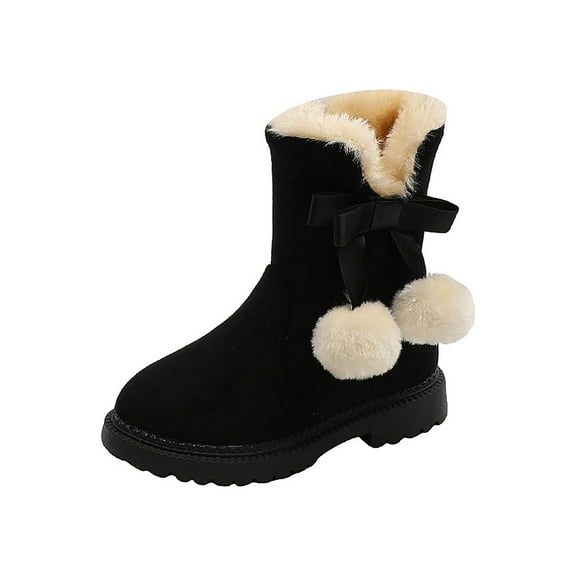 Frontwalk Girls Snow Boots Side Zip Winter Shoes Fluffy Mid Calf Boot Party Comfort Warm Shoe Kids Plush Lined Black 13C