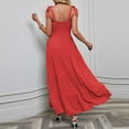 thumbnail image 5 of Honeeladyy Womens Summer Boho Spaghetti Strap Maxi Dress Square Neck Solid Color Ruffle A Line Beach Long Dress Red M, 5 of 6