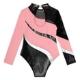 thumbnail image 4 of YONGHS Girls Ballet Dance Leotards Gymnastics Bodysuit Long Sleeve Patchwork Skating Jumpsuit Pink 6, 4 of 5