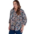thumbnail image 3 of Alfred Dunner Womens Plus-Size  Scroll Three Quarter Ruched Sleeve Top, 3 of 6