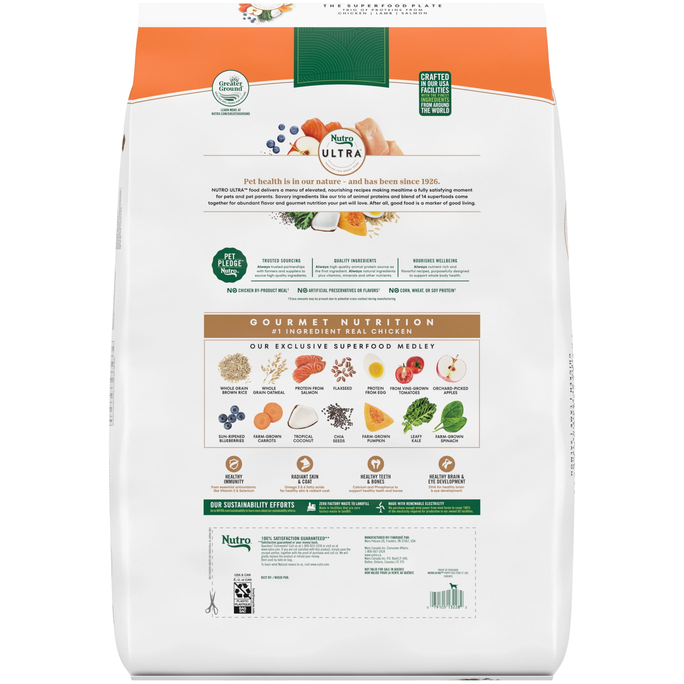 Nutro Ultra High Protein Dry Puppy Food, Trio of Proteins from Chicken, Lamb and Salmon, 27 lb Bag