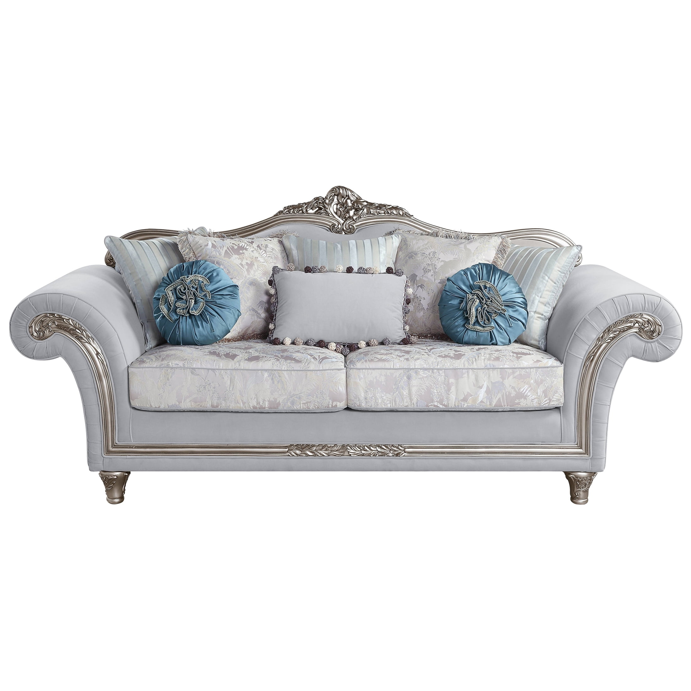 LV01112 Sofa w/8 Pillows, Light Gray Linen & Platinum Finish - Pelumi ( 1Pc/1Ctn )