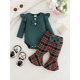 thumbnail image 2 of Set de mameluco y pantalones a cuadros verdes Doresbebe para niña, 12-18 m, 2 of 7