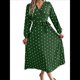 thumbnail image 1 of Vestido Plisado de Larga con Cuello en V y Lunares para Mujer, Informal, Holgado y con Cinturón Verde S, 1 of 10