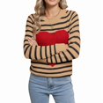 thumbnail image 3 of Women'S Cute Heart Sweater Long Sleeve Crewneck Pullover Ribbed Knit Casual Sweaters Coffee, 3 of 8