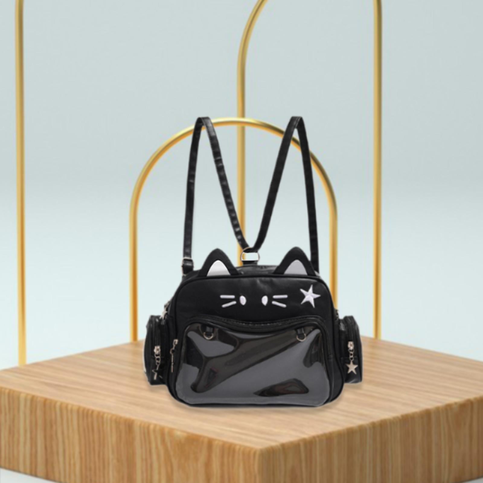 QccHieUs Cat Ita Bag DIY Cute Adjustable Strap Tote Bag PU Leather Women Shoulder Bag for Black