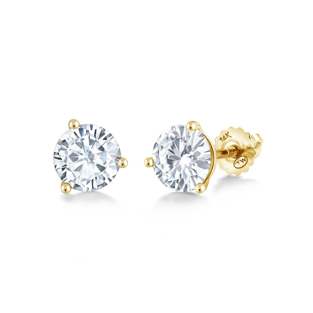 Gem Stone King 14K Yellow Gold Stud Earrings Set Round Forever