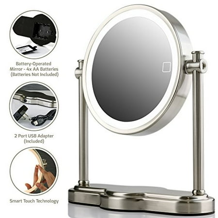 Ovente Led Lighted Makeup Mirror Smarttouch 3 Tone Lighting Daylight Cool Warm Tabletop Vanity Battery Or Usb Adapter Operated 1x 5x