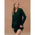 thumbnail image 5 of Womens V Neck Mini Sweater Dress Cable Knit Long Sleeve Casual Loose Fall Tunic Pullover Sweaters Dark Green XXXL, 5 of 7