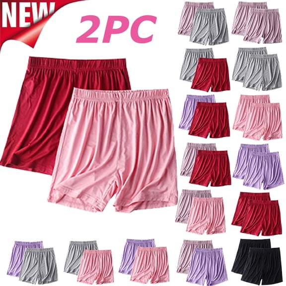 Tqyyweavej Oversized 2 Pack Lightweight Shorts for Women Elastic Waist Solid Color Seamless Shorts Wide Leg Casual Comfy Pajamas Shorts for Loungwear