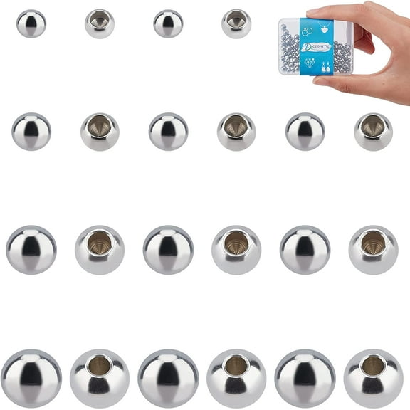 120Pcs 4 Sizes Memory Wire End Caps Stainless Steel Bead Cord End Caps Round Half Drilled Beads Ball Cord Terminators for Jewelry Making DIY Crafts Hole: 2mm Stainless Steel Color