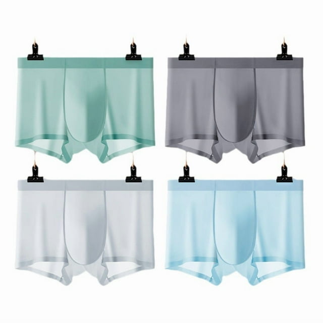 4 calzoncillos bóxer de seda helada para hombre, sexys y transparentes, sin marcas.