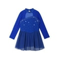 thumbnail image 4 of Sxiwei Kids Girls Long Sleeve Mesh Splice Figure Skating Dress with Rhinestone Keyhole Back Gymnastic Royal Blue 16, 4 of 6
