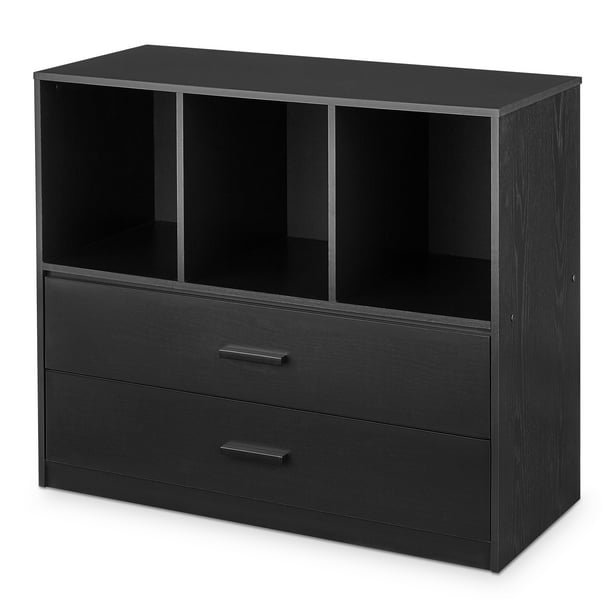 Mainstays 2 Drawer Dresser With 3 Open Cube Storage Black Walmart Com Walmart Com