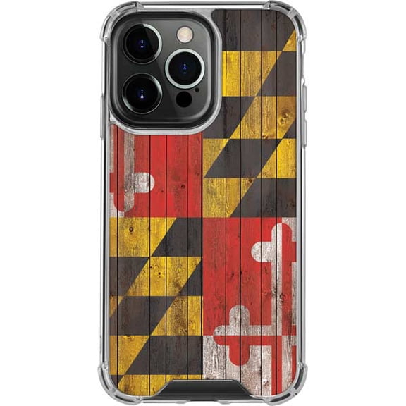 Skinit Maryland Flag Dark Wood iPhone 14 Pro Clear Case
