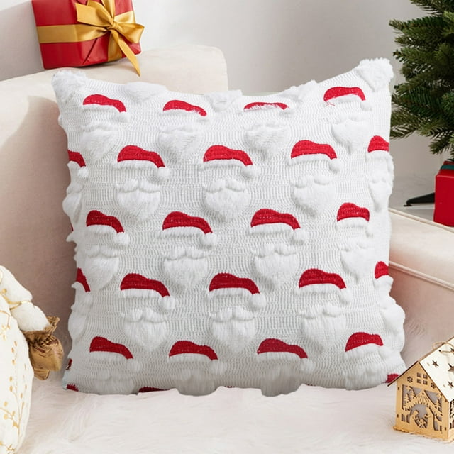 Housses de Coussin Brodées Arbre de Noël & Flocon de Neige / Décor de Vacances en Peluche Douce pour Canapé, Sofa & Chaise / Décorations Festives Rouges & Blanches pour Salon