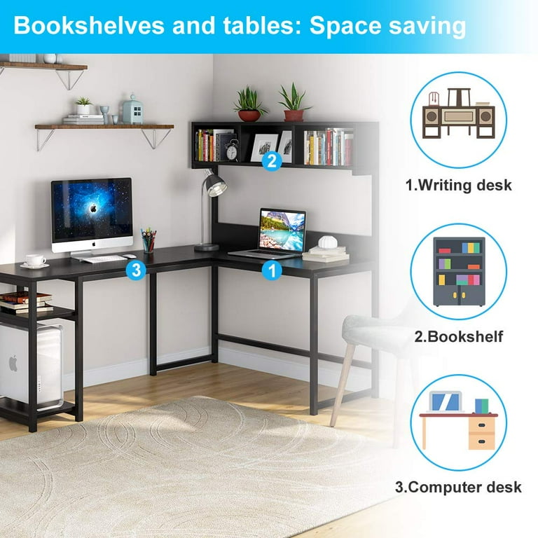 Tribesigns 68 Inch L Shaped Desk with Storage Hutch Shelf, Space