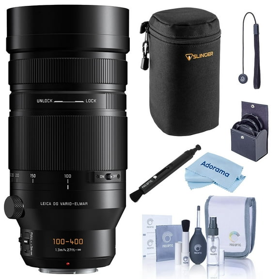 Panasonic Leica DG Vario-Elmarit 100-400mm f/4.0-6.3 II ASPH Lens, Bundle with Large Lens Case, 72mm Filter Kit, Lens Pen Lens Cleaner, Cleaning Kit, Small Cleaning Cloth and Lens Cap Tether