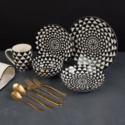Thyme & Table 60-Piece Medallion Dinnerware & Gold Flatware Set, Service for 6
