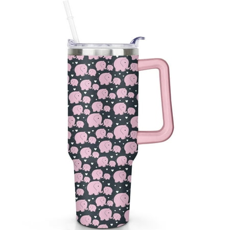 

40oz Insulated Elephant Mug with Handle Leak Proof Flip Straw Lid Stainless Steel Travel Tumbler for Coffee Tea or Water