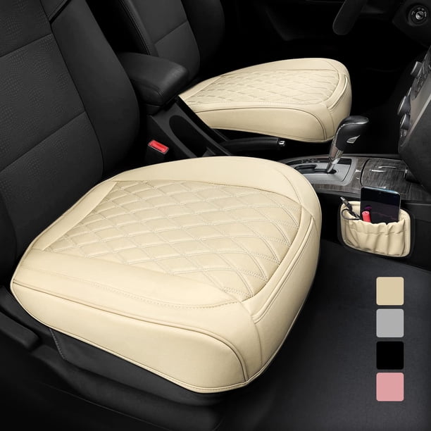 Funda de asiento de coche BEITK en la parte delantera de piel, 2 unidades, impermeable, color beige