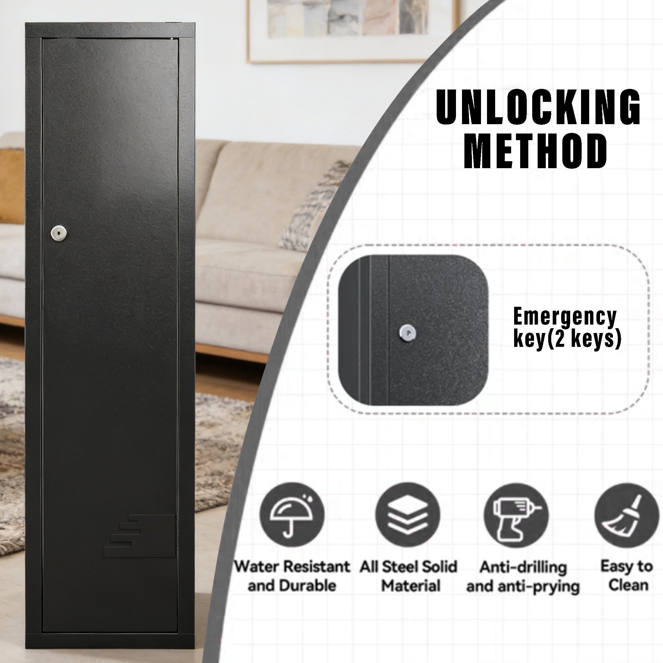 KAER 8-10 Gun Safe, Multi-Function Storage Cabinet for Pistols, Unassembled Gun Cabinet with Removable Shelf