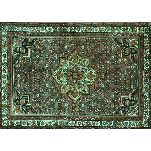 Ahgly Company Machine Washable Indoor Rectangle Persian Turquoise Blue Traditional Area Rugs, 5' x 7'