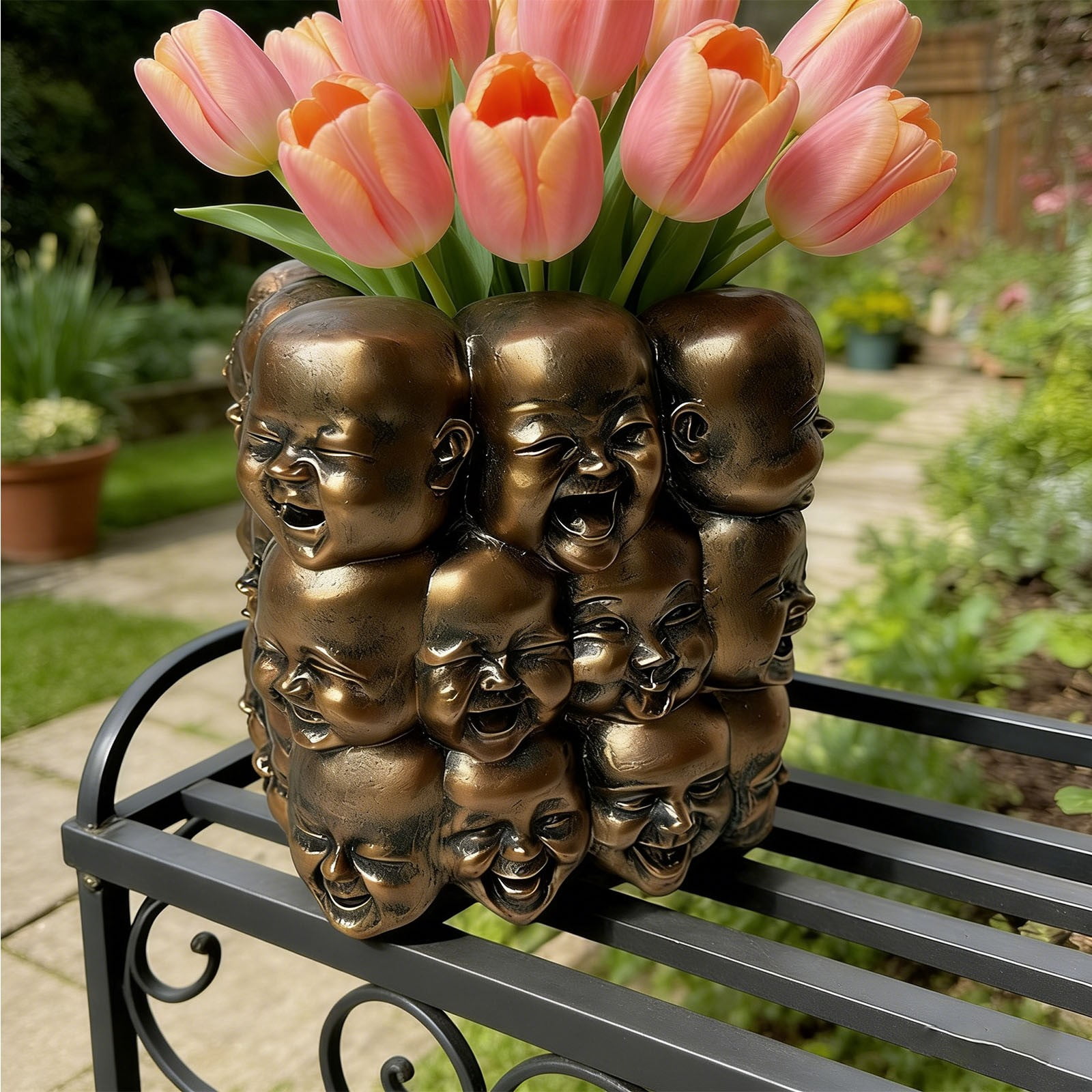 Smiling Buddha Resin Flower Pot, Creative Multi Faceted Planter, Solid Durable Resin Build, Fine Texture Craft Detail, Indoor Gardening Accessory, Auspicious Desktop Decor Ornament