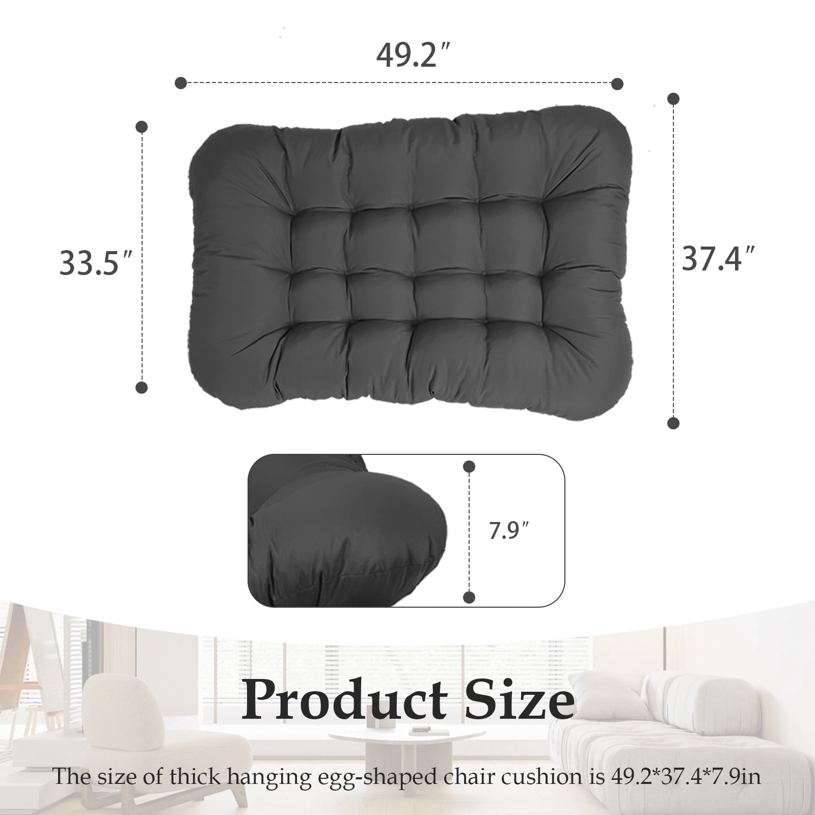 XXLYY Outdoor Egg Chair Cushion Replacement, 7.9”Thick Waterproof Hanging Chair Cushion with Ties for Patio & Porch