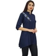thumbnail image 6 of Phagun Women's Loose Aari Work Button Down Rayon Blue Casual Tunic Blouse - 22, 6 of 9