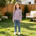 thumbnail image 6 of Spazoro Girls Mock Neck Pullover Top, Mock Neck Long Sleeve Soft Solid Color 100% Cotton Loose Fit Basic Layering Shirts for Daily Wear Purple Size 5-6, 6 of 9