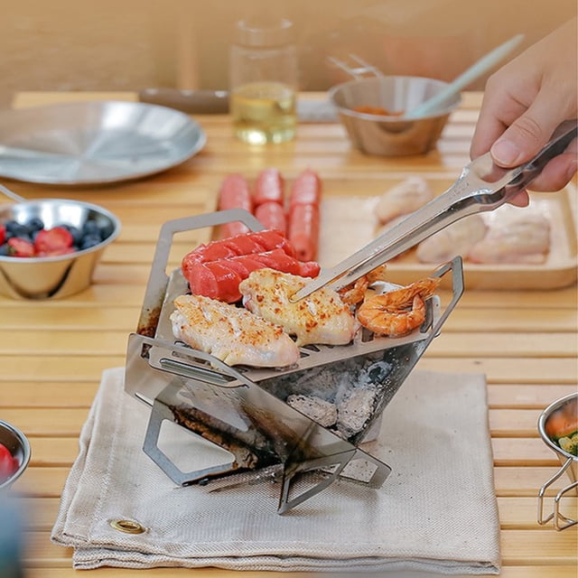Résistant à la Chaleur en Acier Inoxydable Grill de Camping Portable Réchaud Coupe-Vent Ustensiles de Cuisine Camping Pêche Randonnée