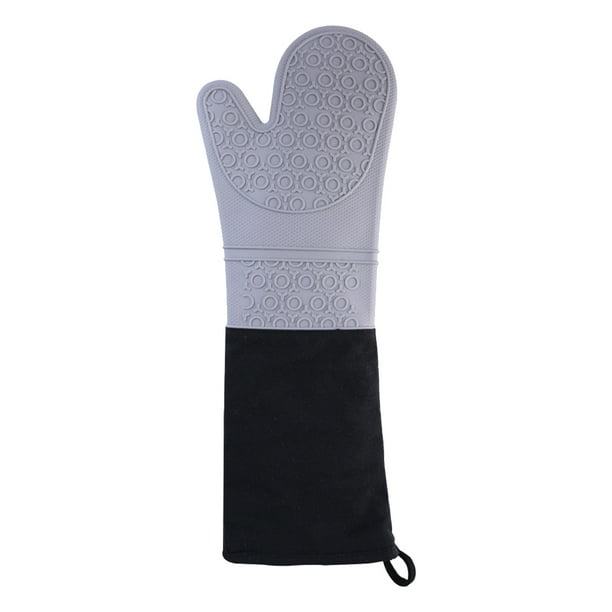 1pc Guante de horno Silicona Resistente al calor Forro de algodón Puño largo Guante anti escaldado