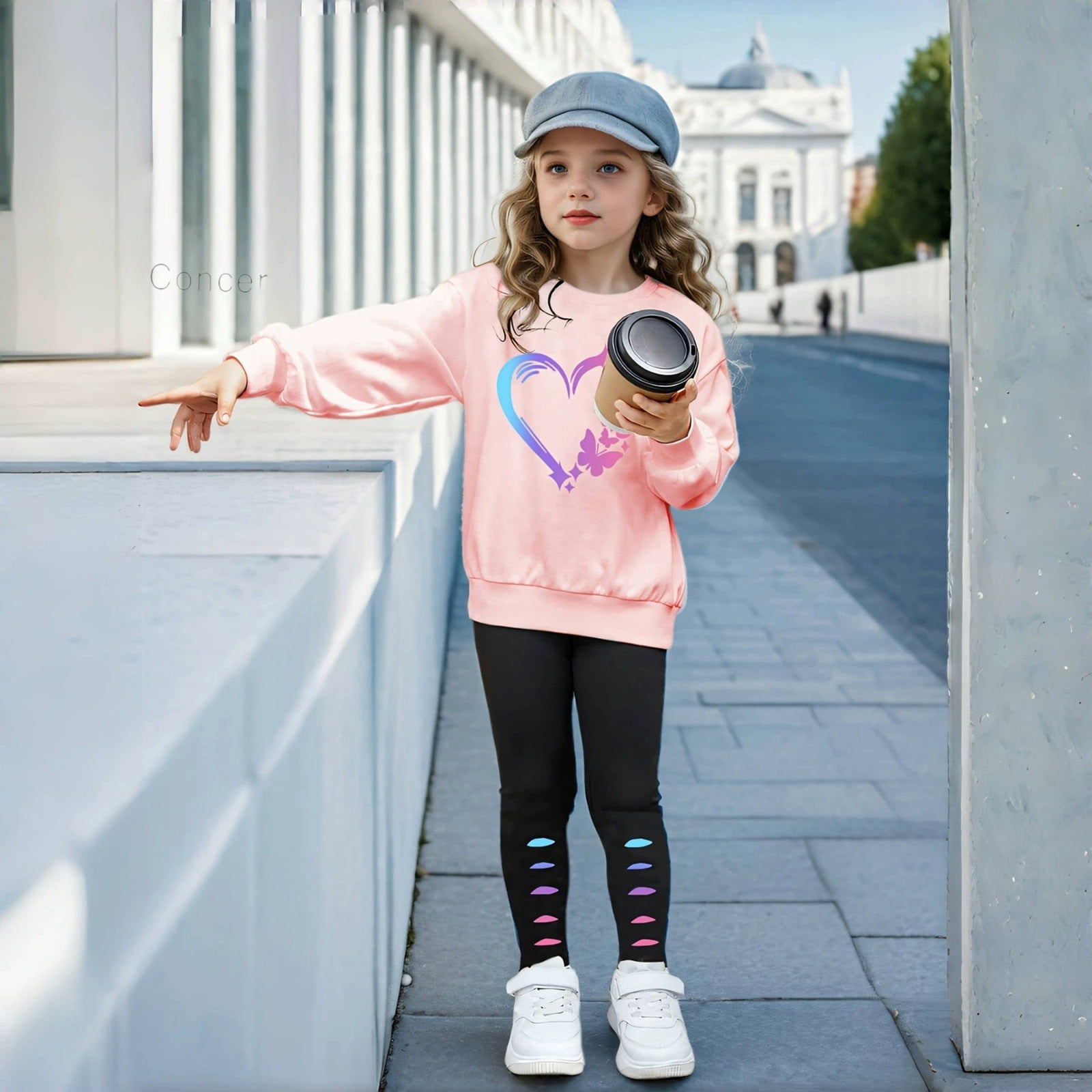 MuXiKeJi Clothes valentine day outfit for girls,Girls Clothing Sets Graphic Print Trendy Hooded Sweatshirt Top Pocket Elastic Waist Pants Clothing Sets Tracksuit